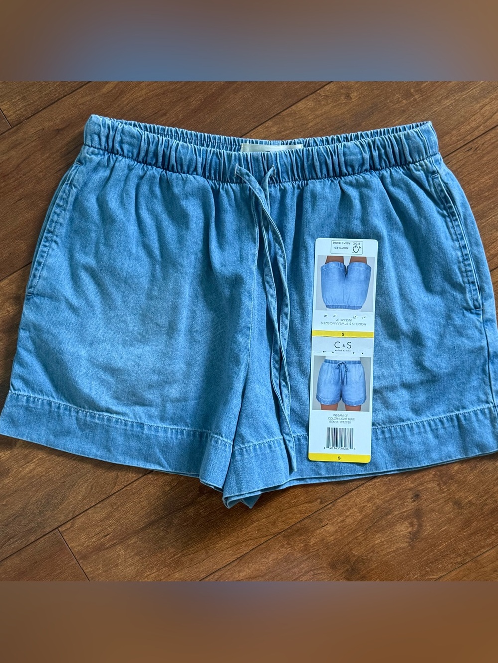 NWT Cloth & Stone Pull-On Blue Denim-Look Tencil Shorts-Size S